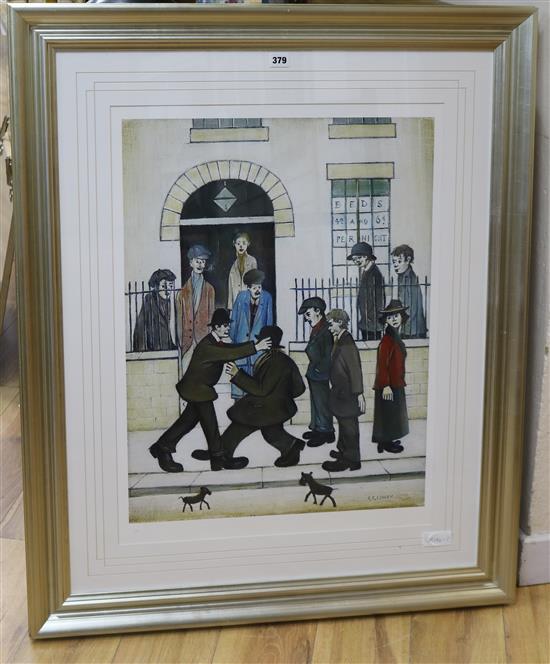 After Laurence Stephen Lowry, Chelsea Green gouttelette, A Fight c.1935, blindstamped, 2/75, 71 x 54cm
